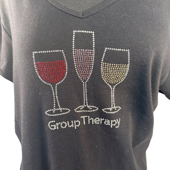 Chris's Stuff Size XXL Black Rhinestone Embellished Group Therapy VNeck TShirt - Picture 1 of 6